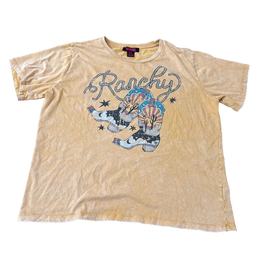 Rock & Roll Denim Ranchy Western Graphic Tee Womens XL Distressed - Picture 4 of 9